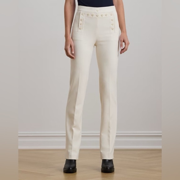 Ralph Lauren Black Label Pants - Lauren Ralph Lauren Womens Beige High-Waisted Button Detail Sailor Pants Size 4